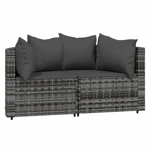 vidaXL Salon de jardin 3 pcs avec coussins Gris R&eacute;sine tress&eacute;e