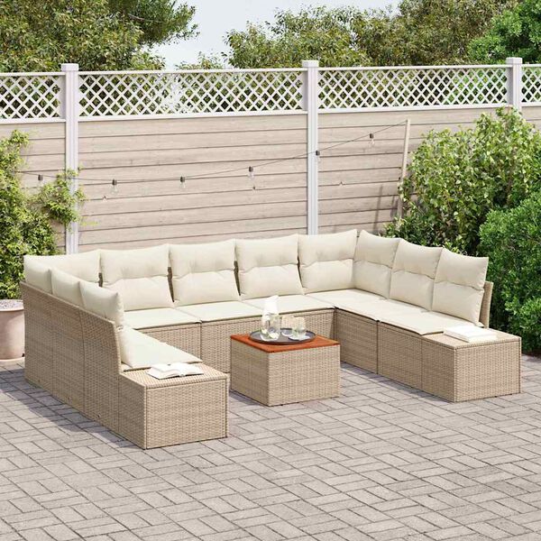 vidaXL Ensemble de canap&eacute; de jardin 10 pcs Beige polyrotin