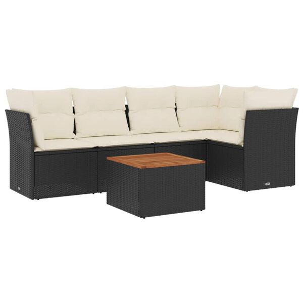 vidaXL Salon de jardin 6 pcs avec coussins noir r&eacute;sine tress&eacute;e