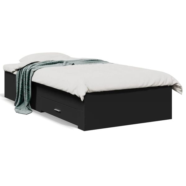 vidaXL Cadre de lit avec tiroirs sans matelas noir 90x200 cm