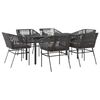 vidaXL Ensemble &agrave; manger de jardin coussins 7pcs noir poly rotin verre
