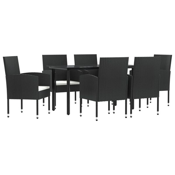 vidaXL Ensemble &agrave; manger de jardin 7 pcs noir r&eacute;sine tress&eacute;e et acier