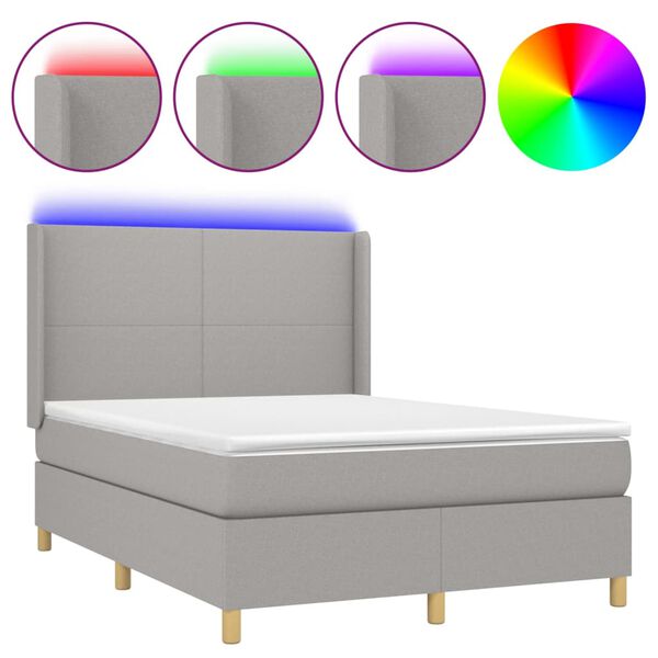 vidaXL Sommier &agrave; lattes de lit matelas LED Gris clair 140x200 cm Tissu