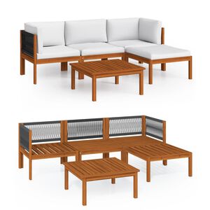 vidaXL Salon de jardin 5 pi&egrave;ces avec coussins, bois d'acacia cr&egrave;me et corde