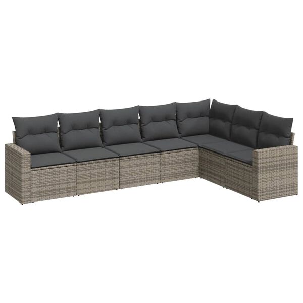 vidaXL Salon de jardin avec coussins 7 pcs gris r&eacute;sine tress&eacute;e