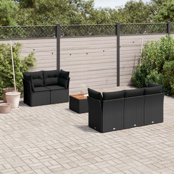 vidaXL Salon de jardin 6 pcs avec coussins noir r&eacute;sine tress&eacute;e