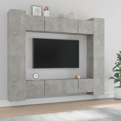 vidaXL Ensemble de meubles TV 8 pcs Gris béton Bois d'ingénierie