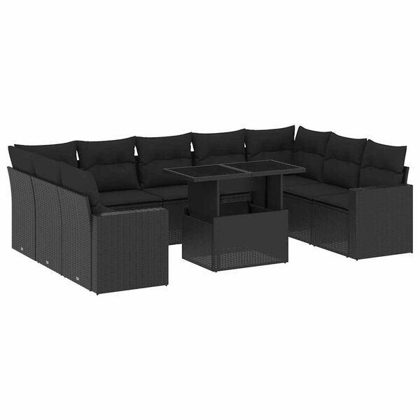 vidaXL Salon de jardin 10 pcs avec coussins noir r&eacute;sine tress&eacute;e