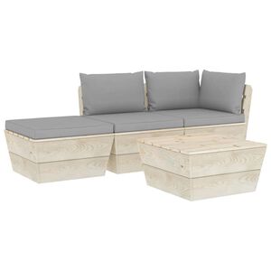 vidaXL Salon de jardin palette 4 pcs avec coussins bois d'&eacute;pic&eacute;a