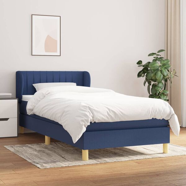 vidaXL Sommier &agrave; lattes de lit avec matelas Bleu 100x200 cm Tissu
