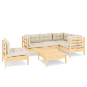 vidaXL Salon de jardin 6 pcs avec coussins cr&egrave;me bois de pin