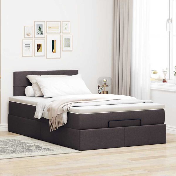 vidaXL Lit ottoman avec matelas marron fonc&eacute; 120x200 cm tissu