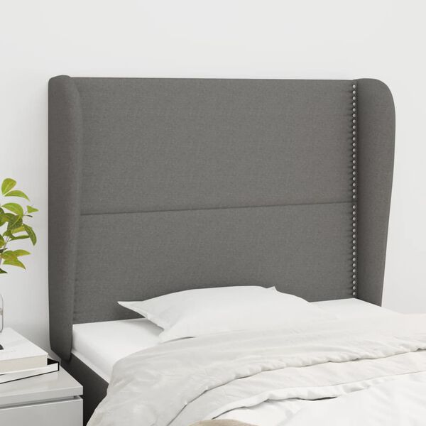 vidaXL T&ecirc;te de lit avec oreilles gris fonc&eacute; 103x23x118/128 cm tissu