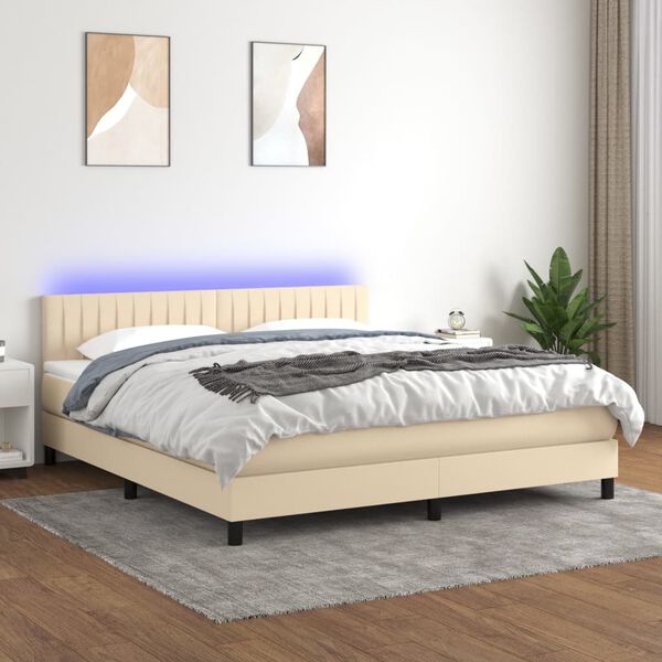 vidaXL Sommier &agrave; lattes de lit avec matelas LED Cr&egrave;me 160x200 cm Tissu