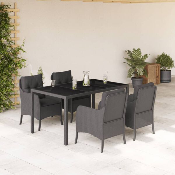 vidaXL Ensemble &agrave; manger de jardin coussins 5pcs Noir R&eacute;sine tress&eacute;e