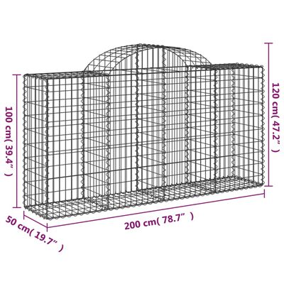 vidaXL Paniers à gabions arqués 4 pcs 200x50x100/120 cm fer galvanisé