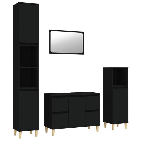 vidaXL Ensemble de meubles salle de bain 4 pcs noir bois d'ing&eacute;nierie
