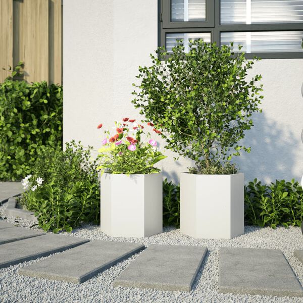 vidaXL Jardini&egrave;res 2 pcs blanc hexagone 46x40x45 cm acier