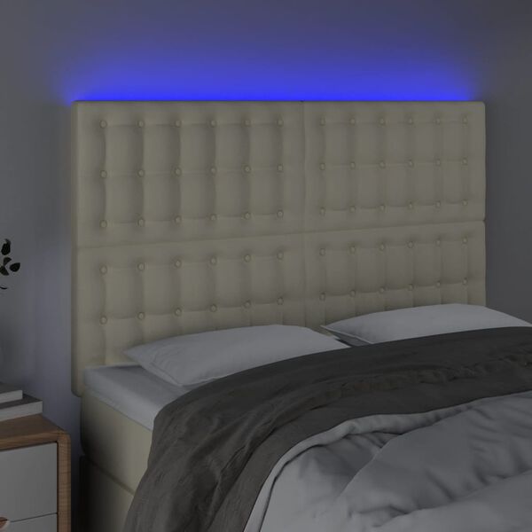 vidaXL T&ecirc;te de lit &agrave; LED Cr&egrave;me 144x5x118/128 cm Similicuir