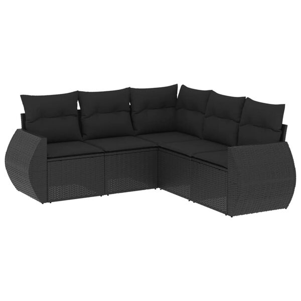vidaXL Salon de jardin 5 pcs avec coussins noir r&eacute;sine tress&eacute;e