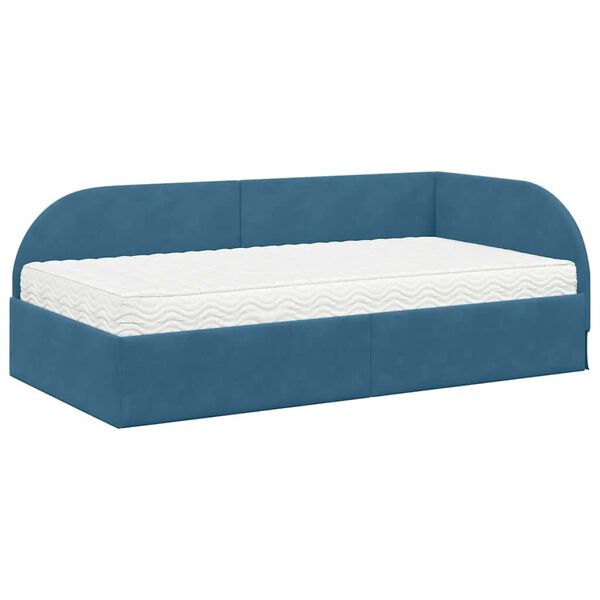 vidaXL Cadre de lit d'angle avec matelas 2 pcs Bleu Velours