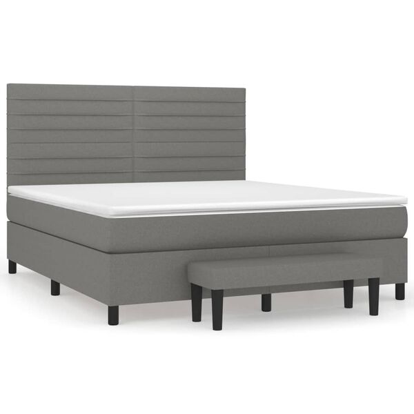 vidaXL Sommier &agrave; lattes de lit avec matelas Gris fonc&eacute; 160x200cm Tissu