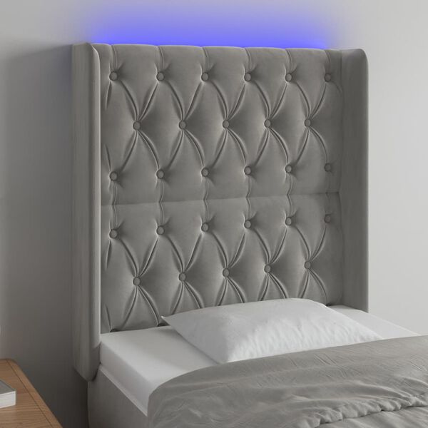 vidaXL T&ecirc;te de lit &agrave; LED Gris clair 83x16x118/128 cm Velours