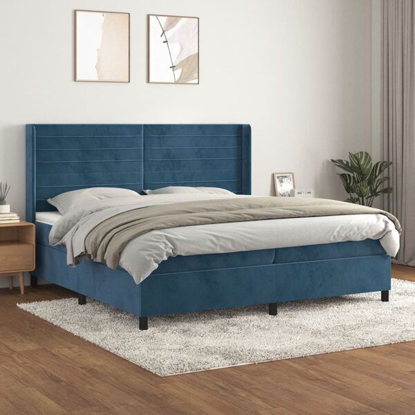 vidaXL Sommier &agrave; lattes de lit et matelas Bleu fonc&eacute; 200x200cm Velours