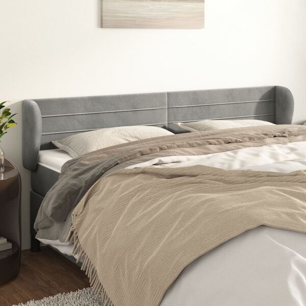 vidaXL T&ecirc;te de lit avec oreilles Gris clair 183x23x78/88 cm Velours