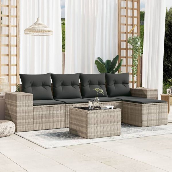 vidaXL Salon de jardin 6 pcs avec coussins gris clair r&eacute;sine tress&eacute;e