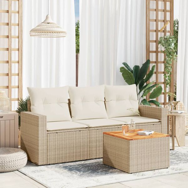 vidaXL Salon de jardin avec coussins 4 pcs beige r&eacute;sine tress&eacute;e