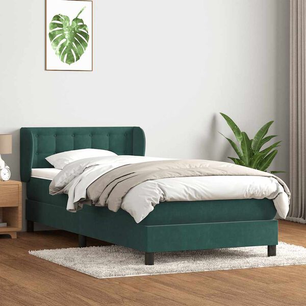 vidaXL Sommier &agrave; lattes de lit et matelas vert fonc&eacute; 90x210 cm velours