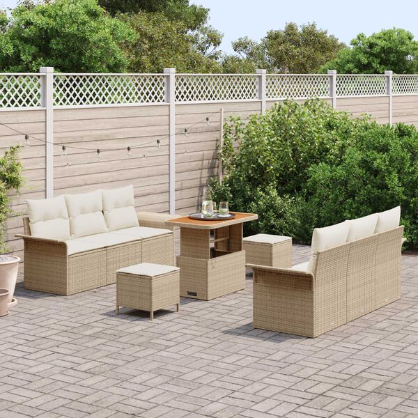 vidaXL Ensemble de canap&eacute; de jardin avec coussin 9 pcs Beige et cr&egrave;me