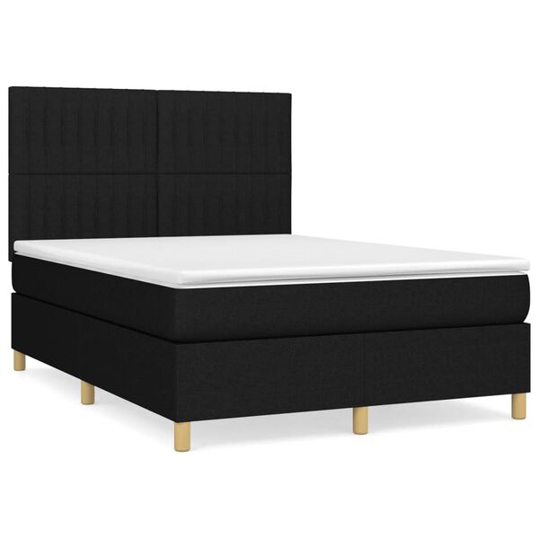 vidaXL Sommier &agrave; lattes de lit avec matelas Noir 140x200 cm Tissu