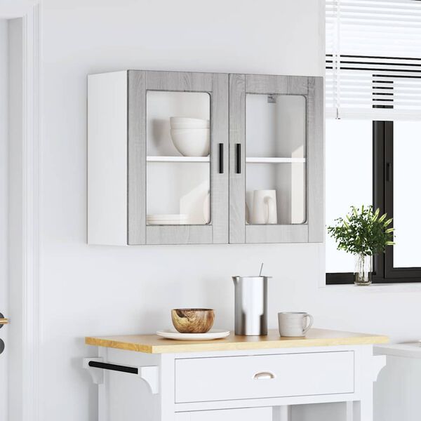 vidaXL Armoire murale de cuisine avec porte en verre Porto sonoma gris