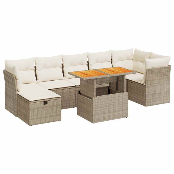 vidaXL Salon de jardin avec coussins 8 pcs beige r&eacute;sine tress&eacute;e acacia