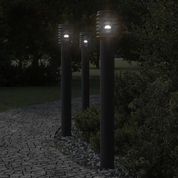 vidaXL Lampadaires d'extérieur 3 pcs noir 110 cm acier inoxydable