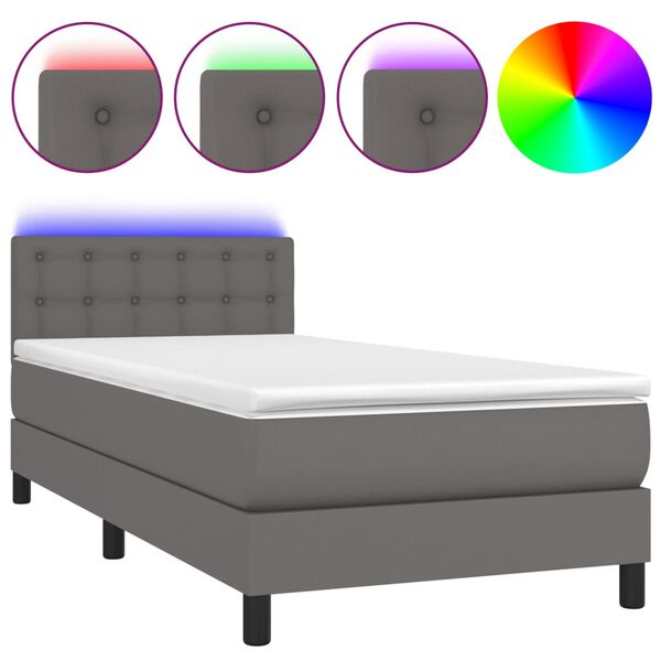 vidaXL Sommier &agrave; lattes de lit avec matelas et LED Gris 90x190 cm