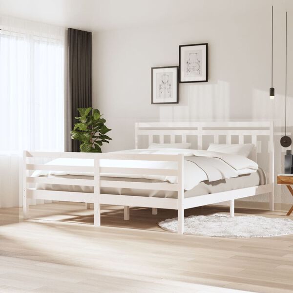 vidaXL Cadre de lit sans matelas blanc bois massif