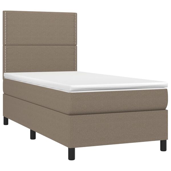 vidaXL Sommier &agrave; lattes de lit et matelas et LED Taupe 90x200 cm Tissu