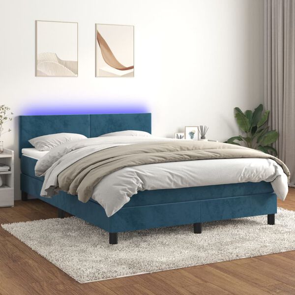 vidaXL Sommier &agrave; lattes de lit avec matelas LED Bleu fonc&eacute; 140x190 cm