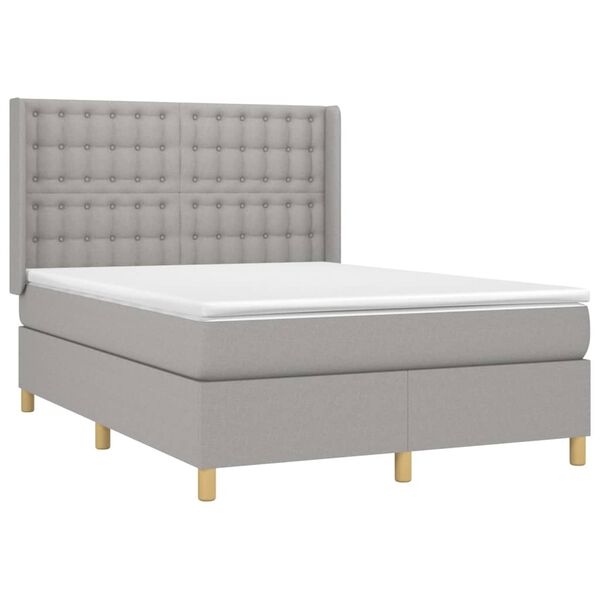 vidaXL Sommier &agrave; lattes de lit matelas LED Gris clair 140x190 cm Tissu