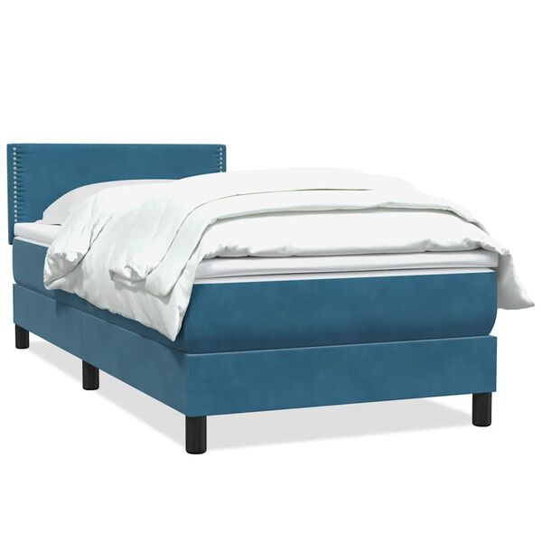 vidaXL Sommier &agrave; lattes de lit et matelas bleu fonc&eacute; 90x210 cm velours