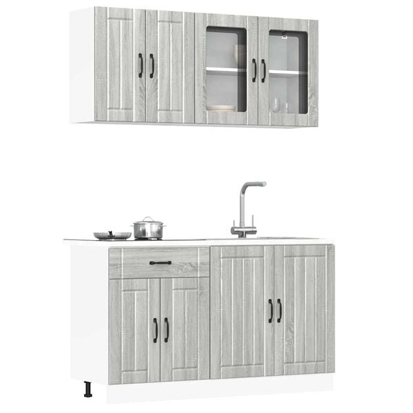 vidaXL Ensemble de 4 meubles de cuisine "Lucca" en bois d'ing&eacute;nierie Sonoma gris