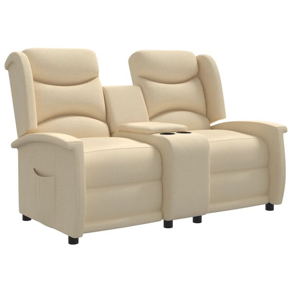 vidaXL Fauteuil inclinable 2 places avec porte-gobelets Cr&egrave;me Tissu