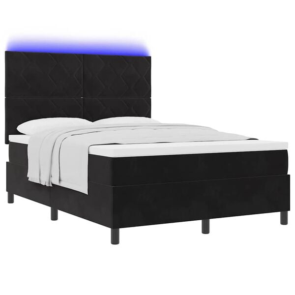 vidaXL Lit &agrave; ressort LED avec matelas Noir 140 x 200 cm tissu