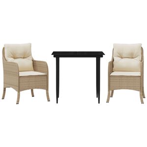 vidaXL Ensemble &agrave; manger de jardin et coussins 3 pcs Beige poly rotin