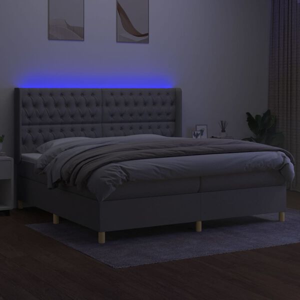 vidaXL Sommier &agrave; lattes de lit matelas LED Gris clair 200x200 cm Tissu