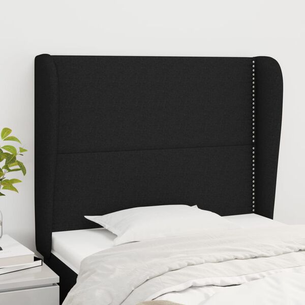 vidaXL T&ecirc;te de lit avec oreilles Noir 93x23x118/128 cm Tissu