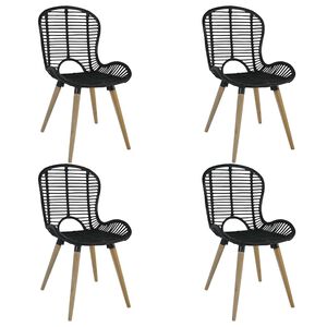 vidaXL Chaises &agrave; manger lot de 4 noir rotin naturel